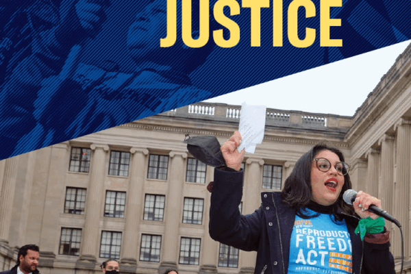 The front cover of the 2021 annual report with the title: A Vision of Justice