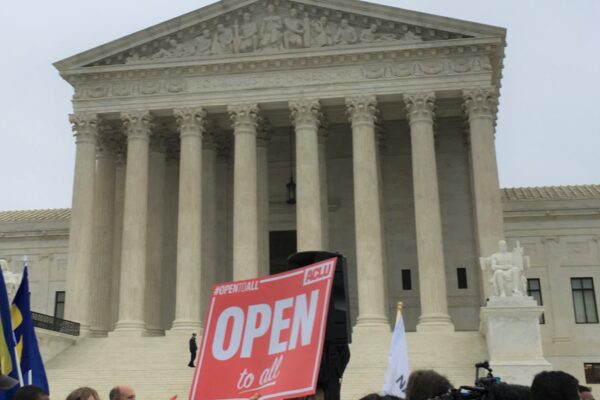 "Open" sign in front of the U.S. Supreme COurt