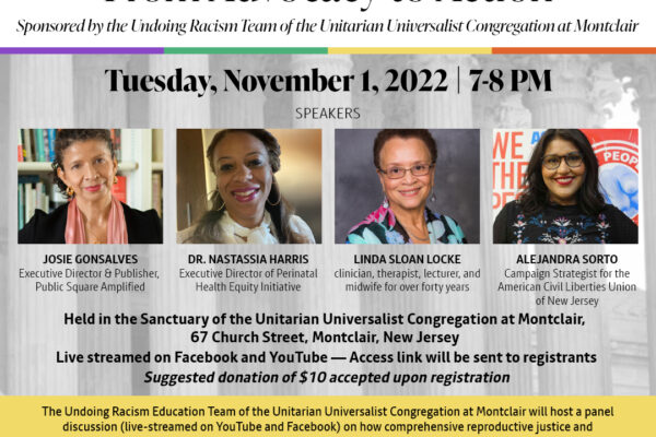 An event flyer reading: Reclaiming Our Bodies: from advocacy to action. Underneath the event details, there are four headshots of all the speakers.