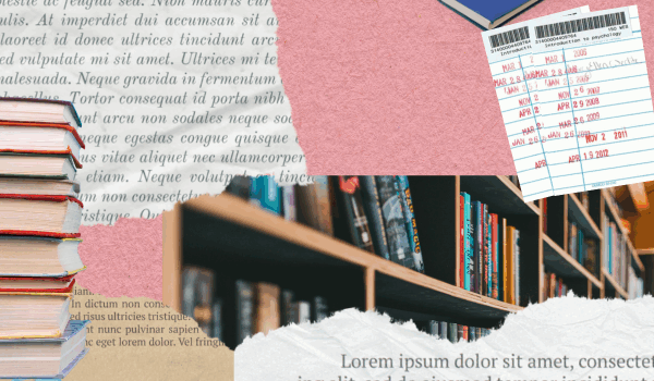 images of books and a library
