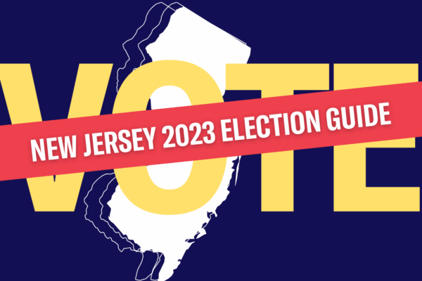 New Jersey 2023 Election Guide on a blue background with an image of New Jersey