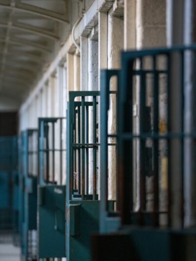 Open doors in a prison.
