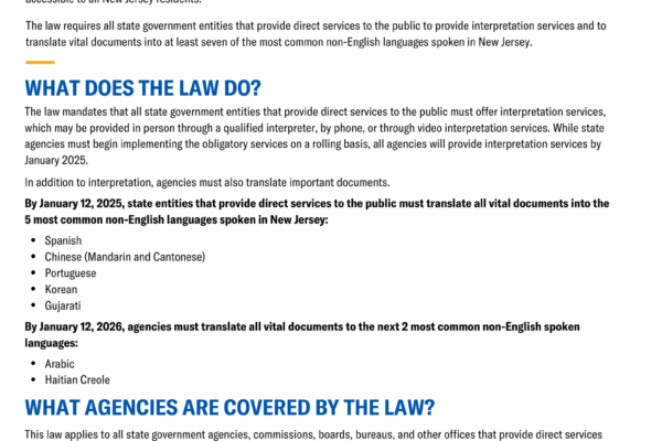 Language Access & Accessibility in New Jersey Government Fact Sheet