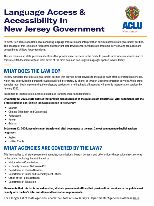 Language Access & Accessibility in New Jersey Government Fact Sheet