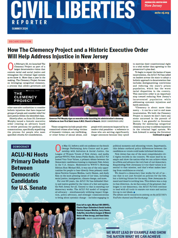 Front page of Civil Liberties Reporter Summer 2024