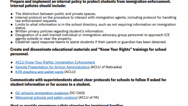 First page of guidance for schools on immigration enforcement document