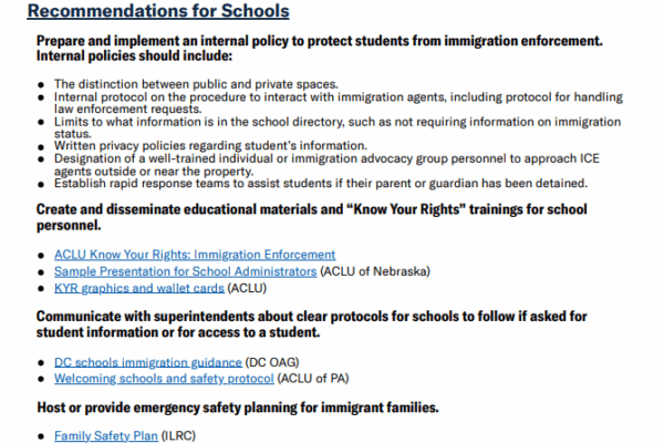 First page of guidance for schools on immigration enforcement document