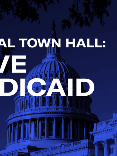 Save Medicaid Townhall on photo of capital building with ACLU-NJ logo in lower right corner
