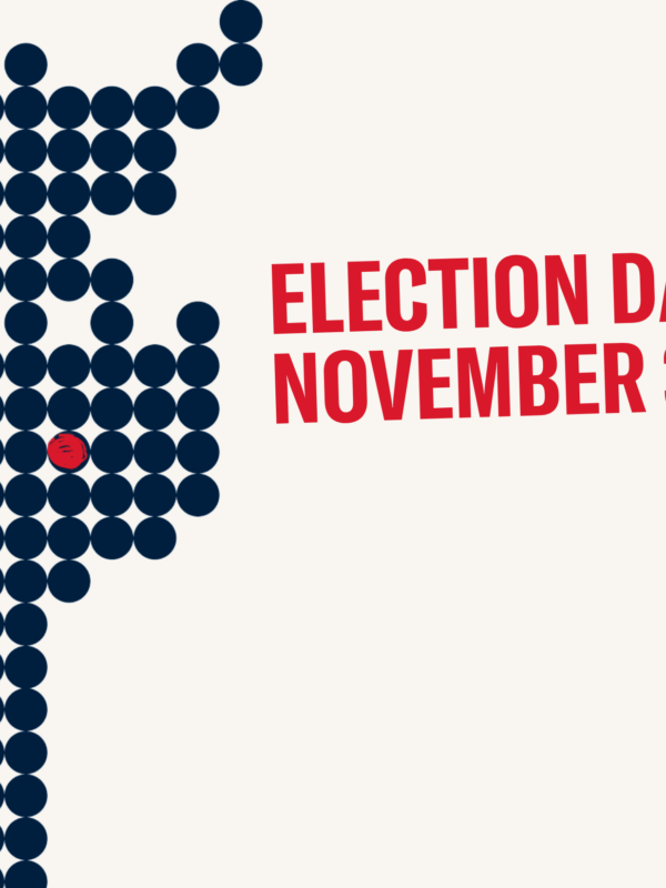 An image of a torch made of up circles that represent voting circles with the text "Election Day is November 3, 2026."