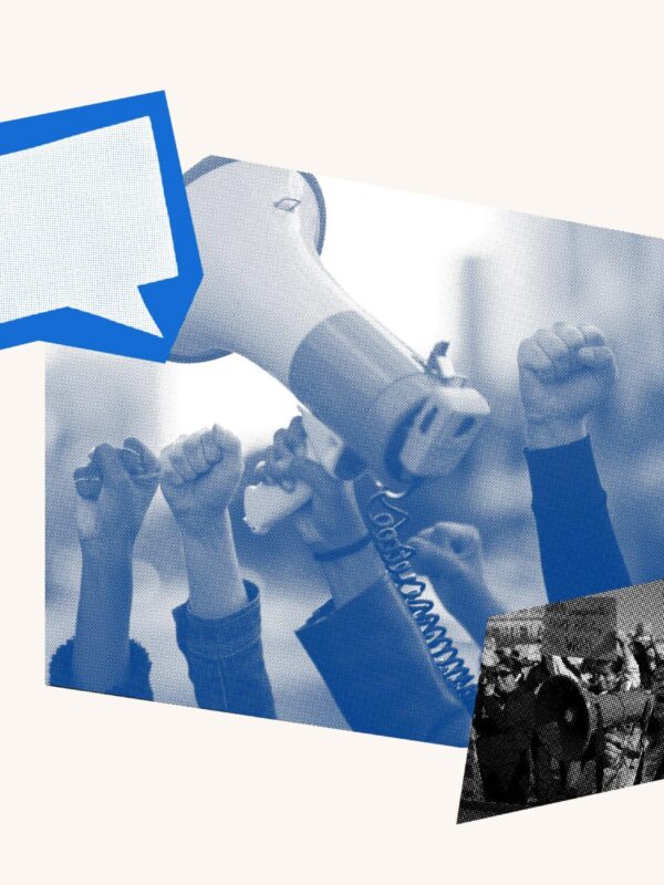 Collage picture of a megaphone and a speech bubble