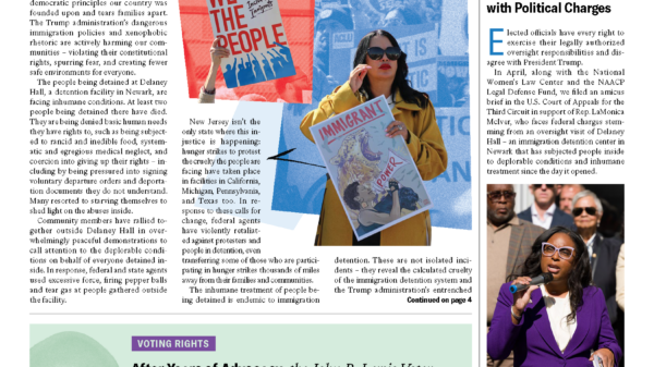 An image depicting the cover of the Civil Liberties Reporter. It is newspaper style with headlines and images throughout.