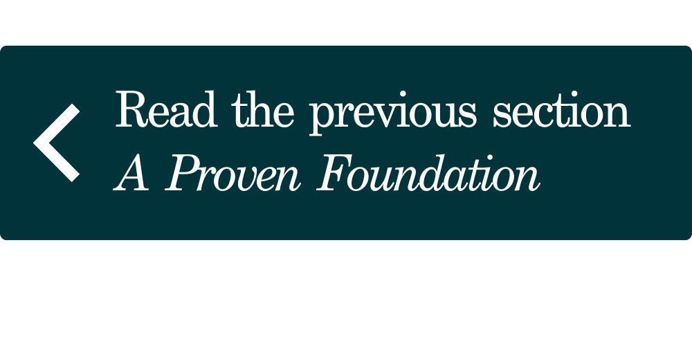 White text on green background reading " Read the previous section: A Proven Foundation"