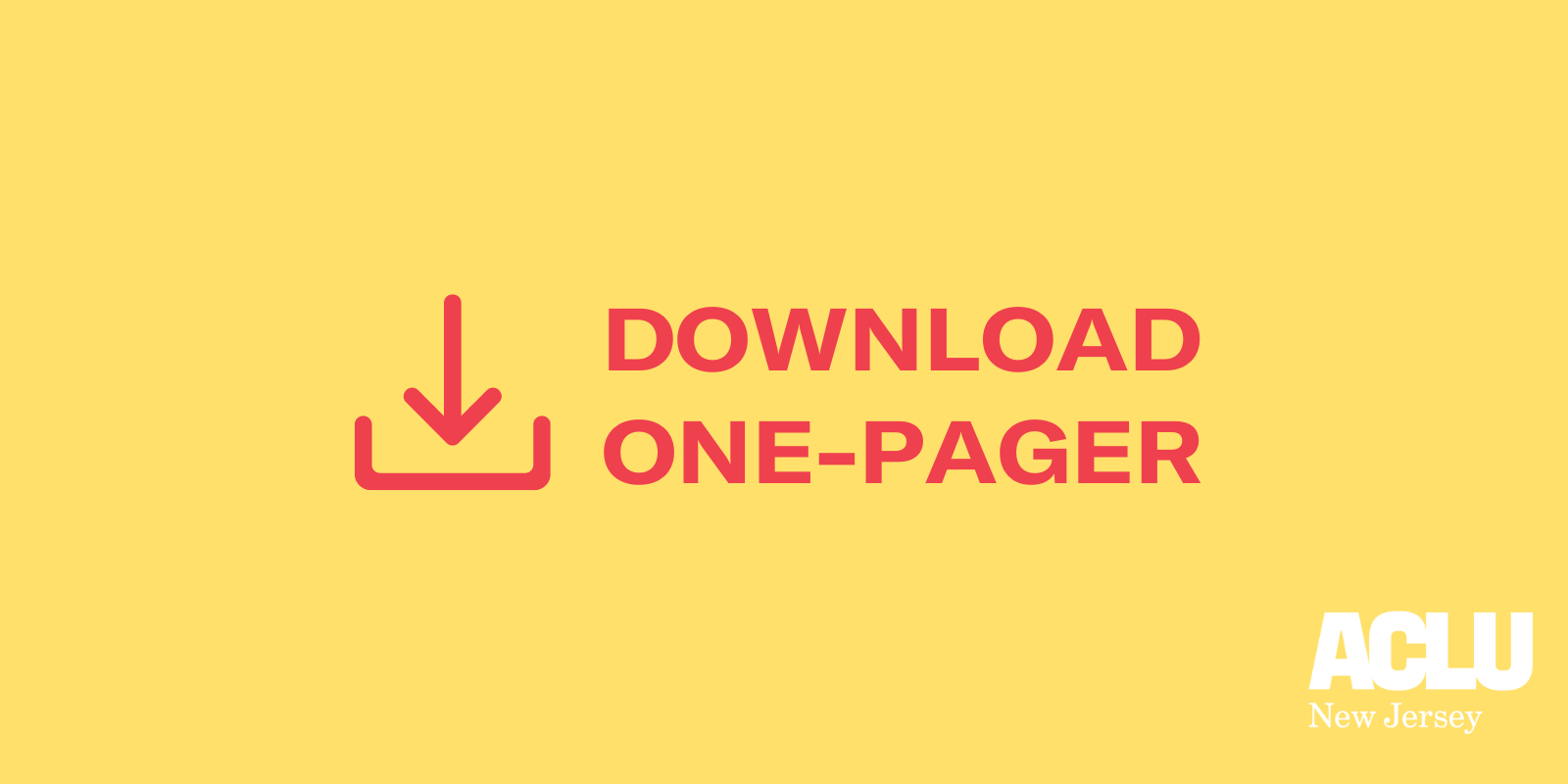 A bright red background contains an illustration of an arrow pointing downward in a box on the left with copy that reads "download one-pager"