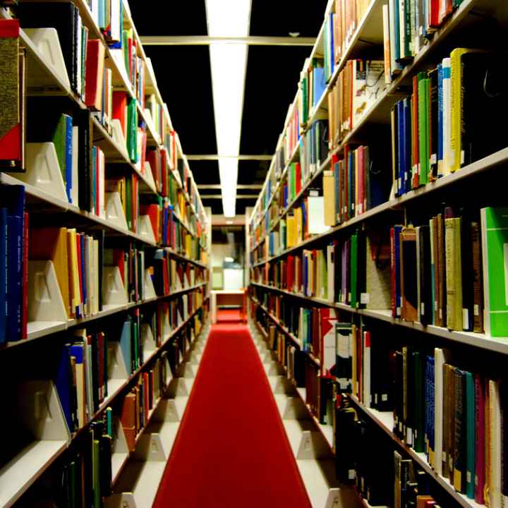 Library shelves in dark lighting 