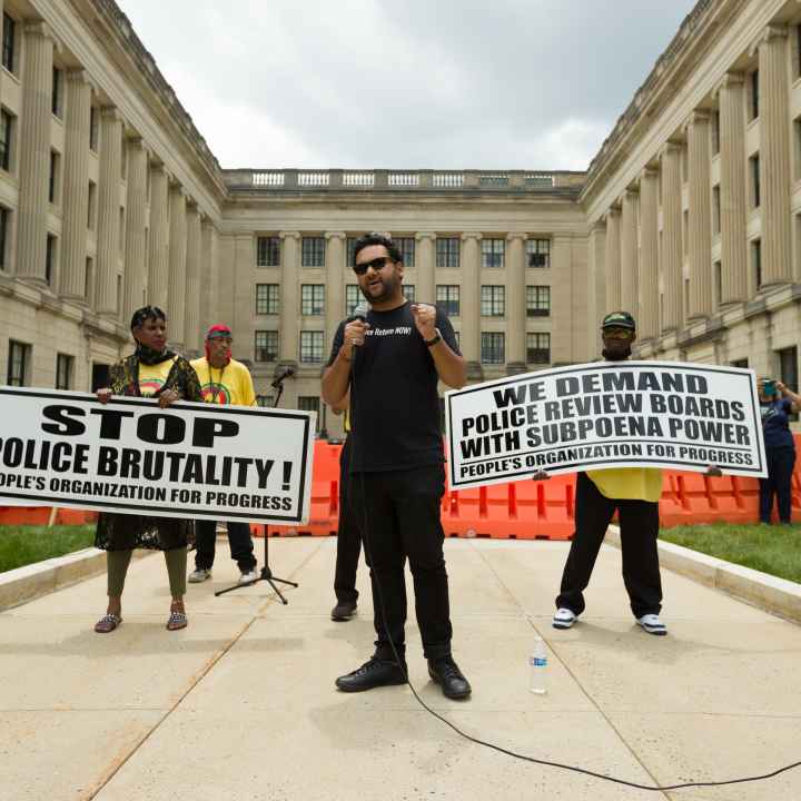 ACLU-NJ Amol Sinha addresses supporters gathered at the Statehouse to rally for police reform legislation. ACLU-NJ Amol Sinha addresses supporters gathered at the Statehouse to rally for police reform legislation.