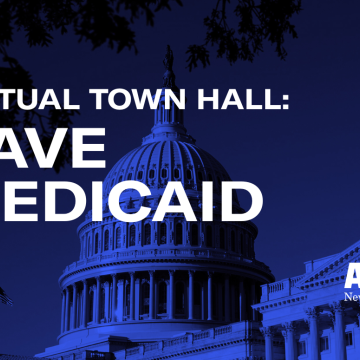 Save Medicaid Townhall on photo of capital building with ACLU-NJ logo in lower right corner