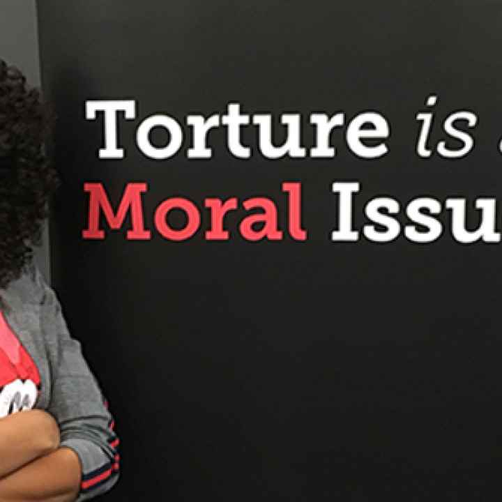 Nafeesah Goldsmith: Torture is a Moral Issue Solitary confinement survivor Nafeesah Goldsmith stands next to the words "torture is a moral issue."