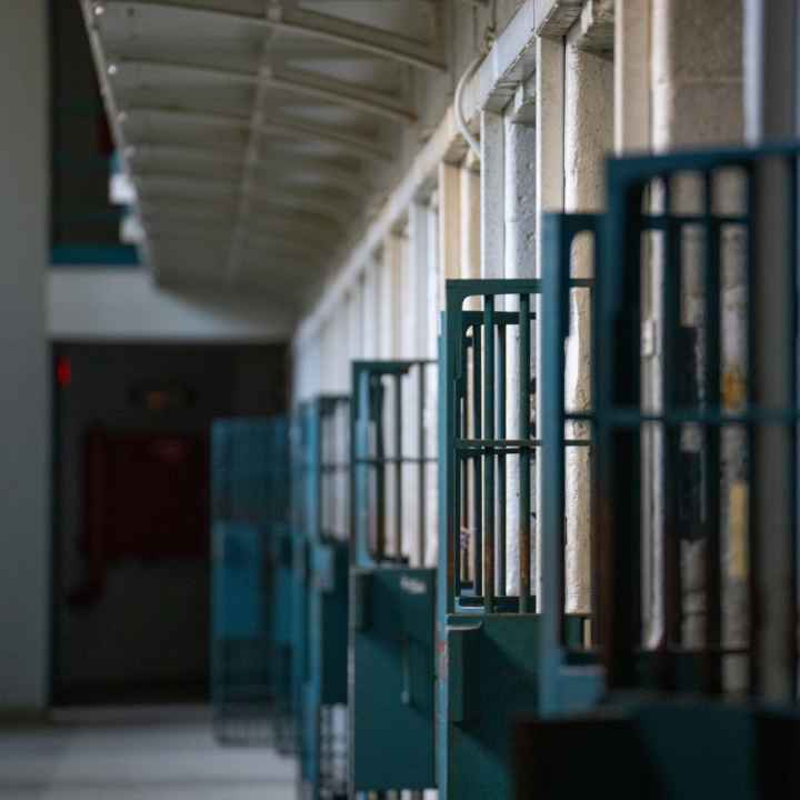Open doors in a prison.