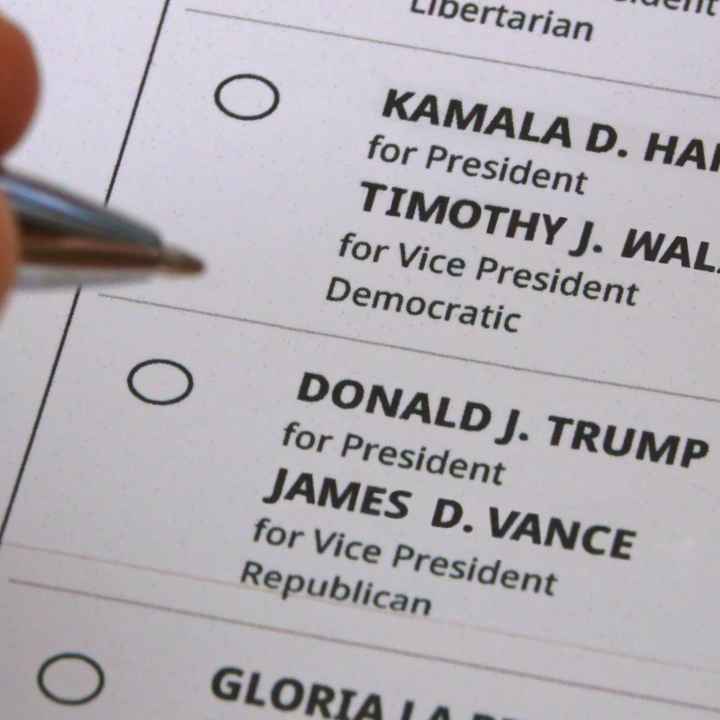Hand marking an election ballot 