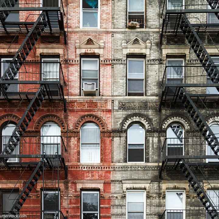 A row of apartment buildings.